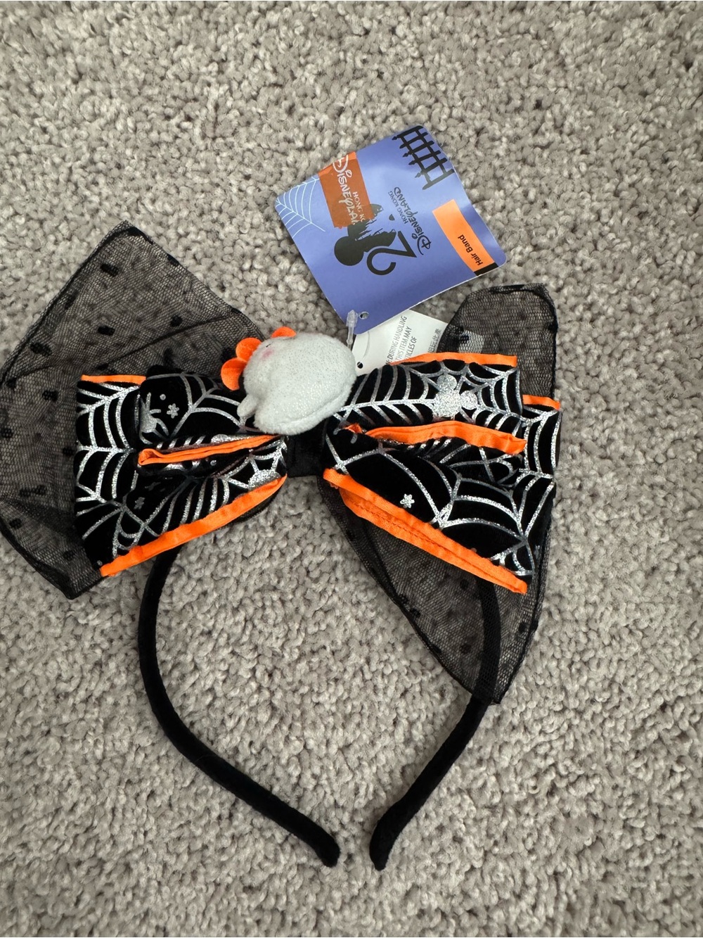 Disney Black & Orange Spiderweb Bow Headband with Plush Ghost